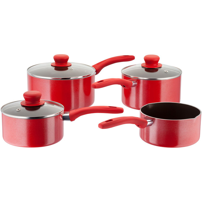 Judge Radiant, 4 Piece NonStick Red Saucepan Set. 16cm Milk Pan, 16/18